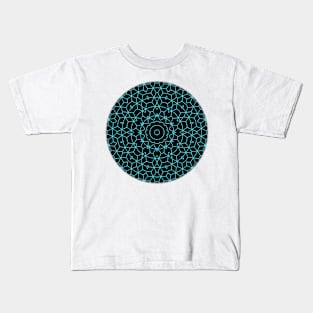 3-D Cube Effect Pattern (Aqua on Black) Kids T-Shirt